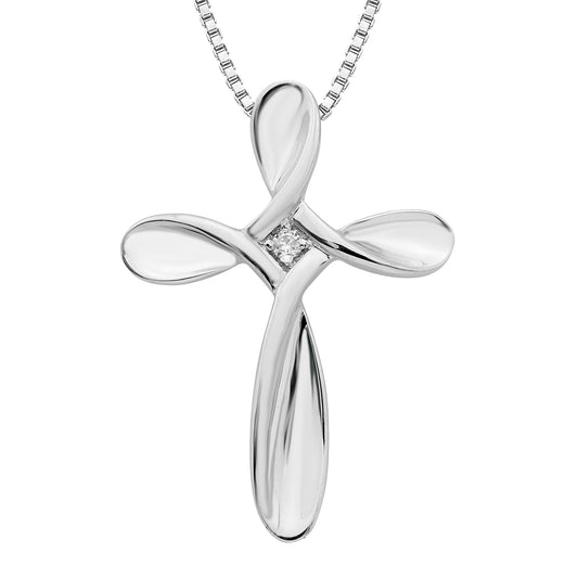 Genuine Diamond Twisted Cross Pendant in Sterling Silver