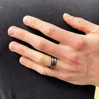 IP Black & Stainless Steel 8mm Studded Channel Band Ring