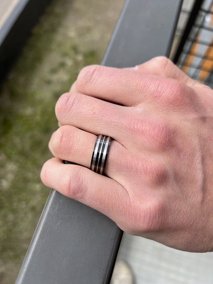IP Black & Stainless Steel 8mm Studded Channel Band Ring