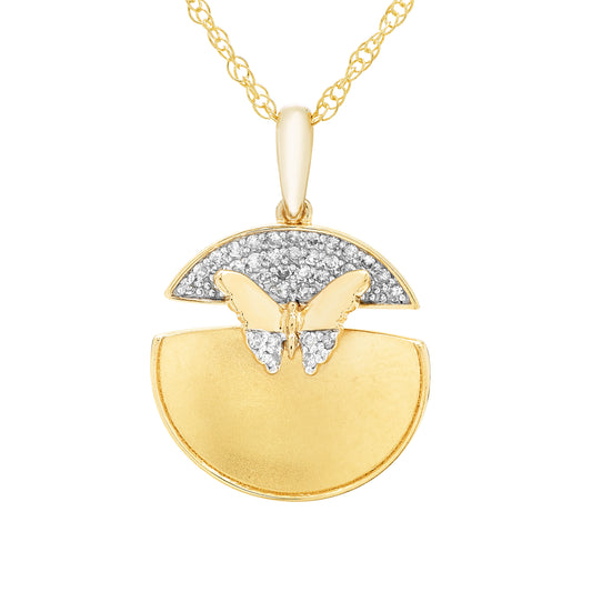 1/8cttw Diamond Butterfly Coin Pendant in 14K Yellow Gold Plated Sterling Silver