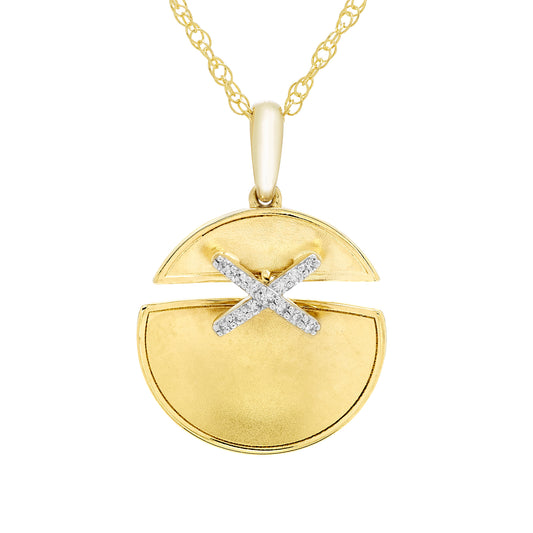 Diamond X Coin Pendant Necklace in 14K Yellow Gold Plated Sterling Silver