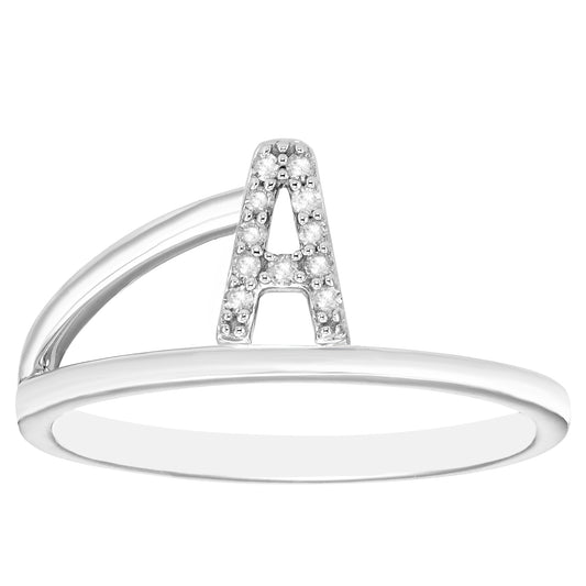 Diamond Initial Ring in Sterling Silver - Choice of Letter