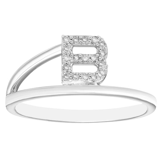 Diamond Initial Ring in Sterling Silver - Choice of Letter