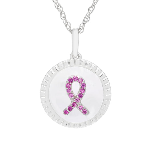 Pink Sapphire  Breast Cancer Awareness Pendant in Sterling Silver