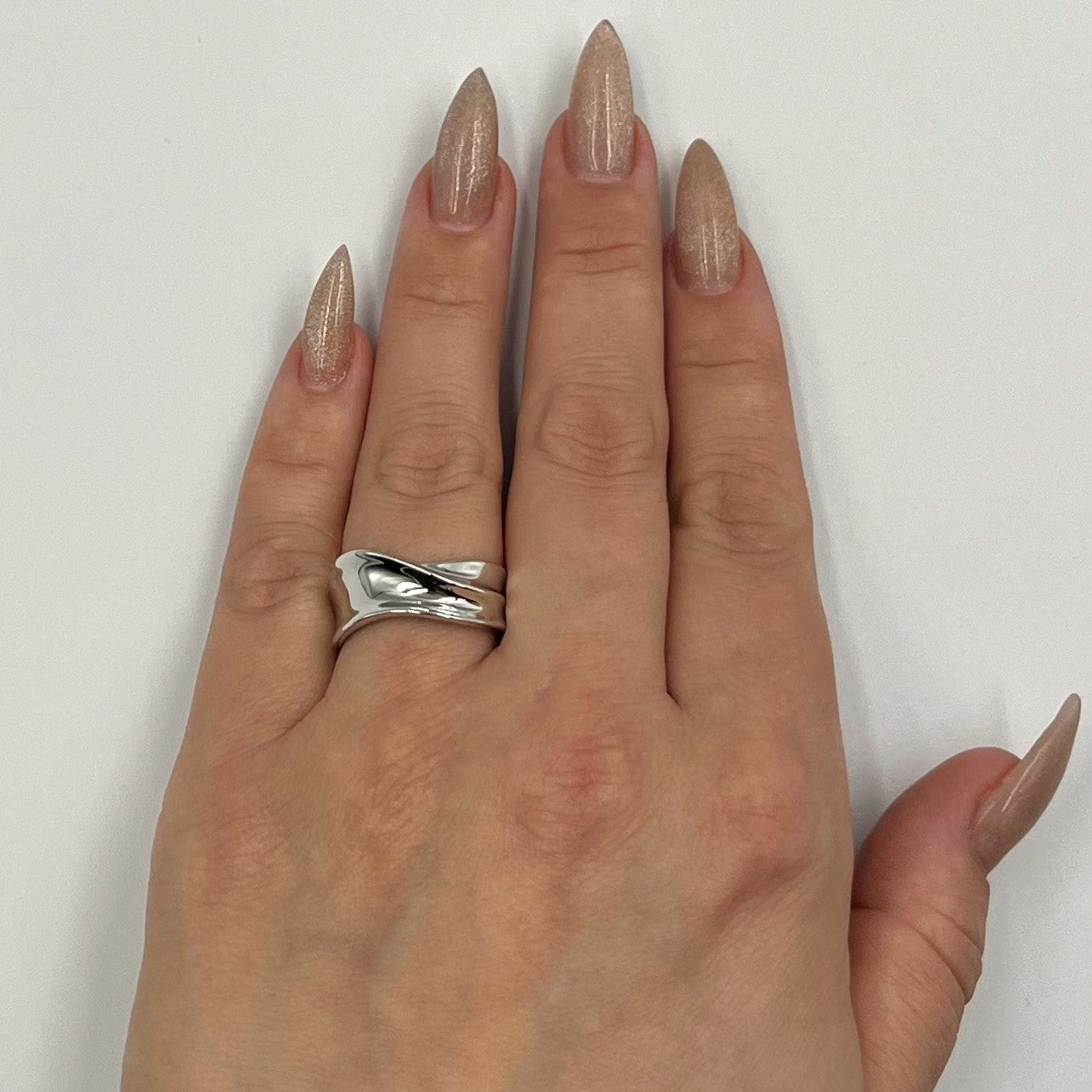 Sterling Silver Solid Wave Wide Band Ring