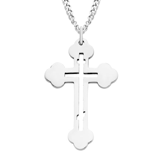 Orthodox Cross Pendant in Stainless Steel with 24" Chain