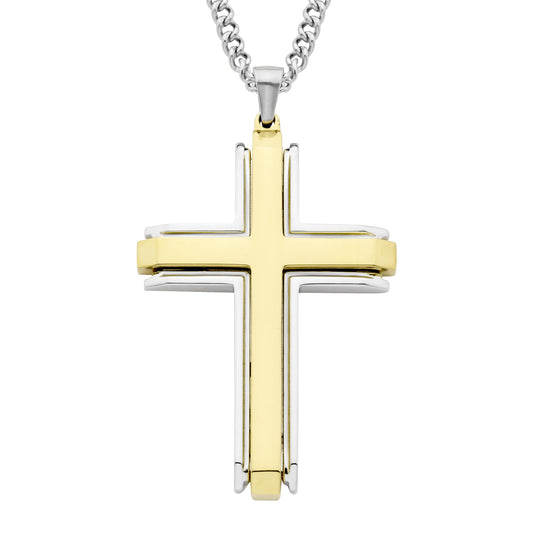 Cross Pendant in IP Yellow Stainless Steel with 24" Chain