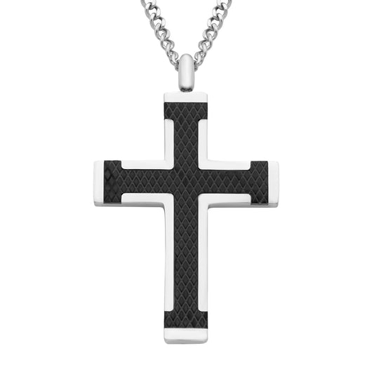 Cross Pendant in IP Black Inlay Stainless Steel with 24" Chain