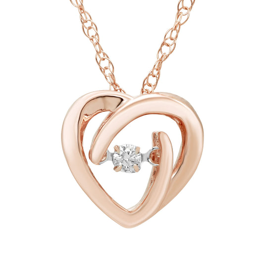 Genuine Dancing Diamond Heart Pendant 14K Rose Gold Sterling Silver