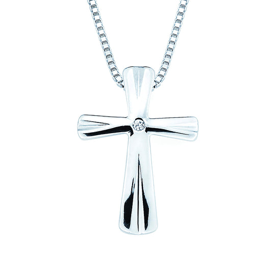 Genuine Diamond Cross Pendant in Sterling Silver