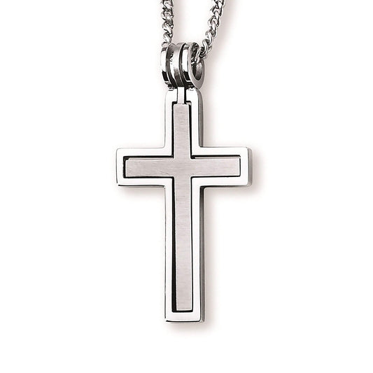 Hinged Cross Pendant in Stainless Steel with 24" Curb Chain