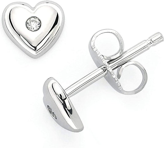 Simulated White Sapphire Sterling Silver Birthstone Heart Stud Earrings