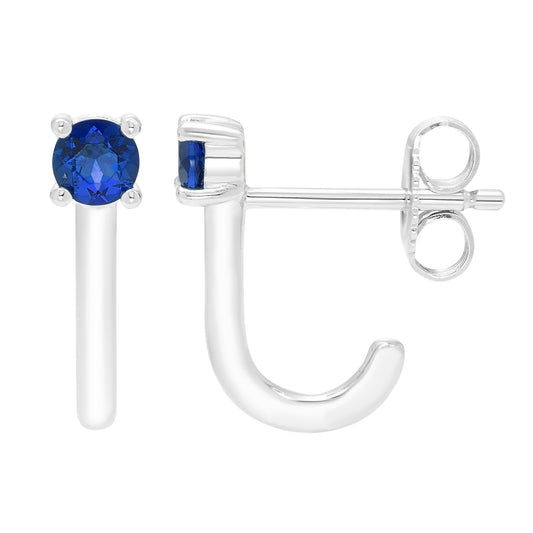 Lab-Grown Sapphire Half Hoop Earring in .925 Sterling Silver