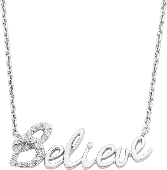 1/12cttw Genuine Diamond Believe 20" Necklace in Sterling Silver