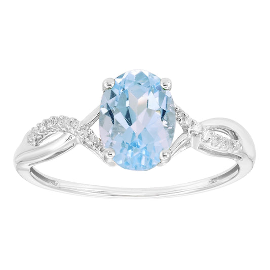 Blue Topaz & Diamond Ring in Sterling Silver