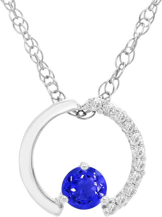 Sterling Silver Lab-Grown Blue Sapphire & Genuine Diamond Circle Pendant with chain