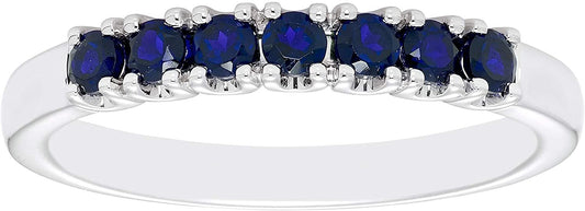 Sterling Silver Lab-Grown Blue Sapphire 7-Stone Stacking Ring