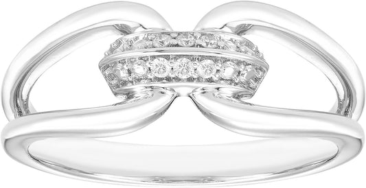 Diamond 0.04 Cttw Split Shank Link Sterling Silver Ring