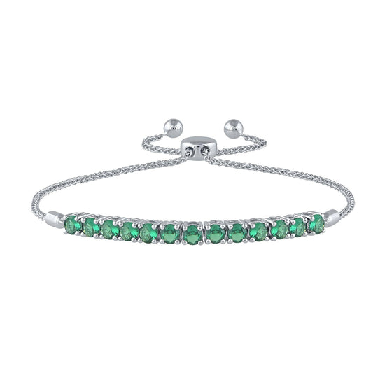 Lab-Grown Emerald Sterling Silver Bolo Bracelet