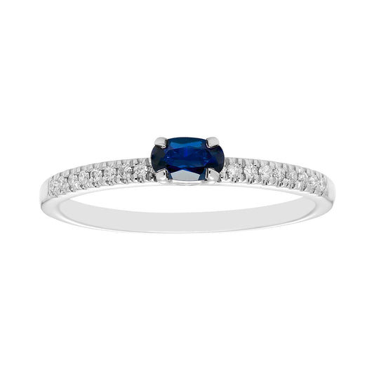 10K White Gold Lab-Grown Oval Blue Sapphire & 1/10cttw Genuine Diamond Statement Ring