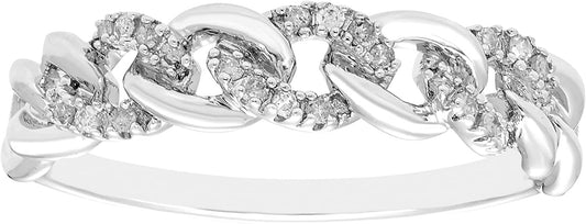 1/10cttw Diamond Cuban Chain Link Ring in Sterling Silver