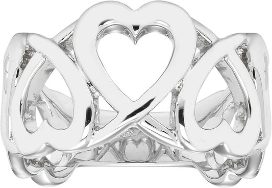 Sterling Silver Open Linked Heart- Wide Band Ring