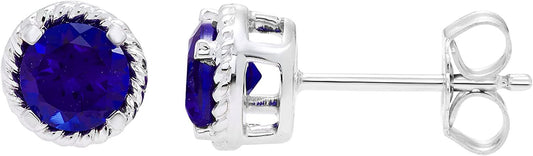 Sterling Silver Lab-Grown Blue Sapphire Halo Rope Stud Earrings