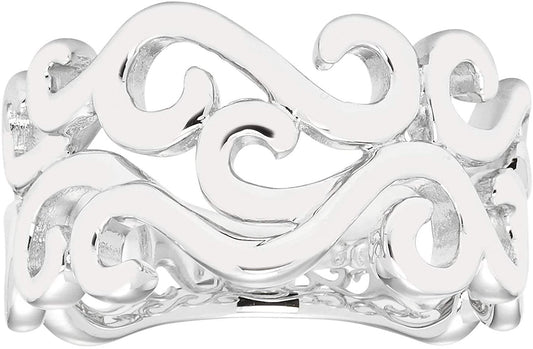 Open Scrollwork Wide Band Ring in Sterling Silver