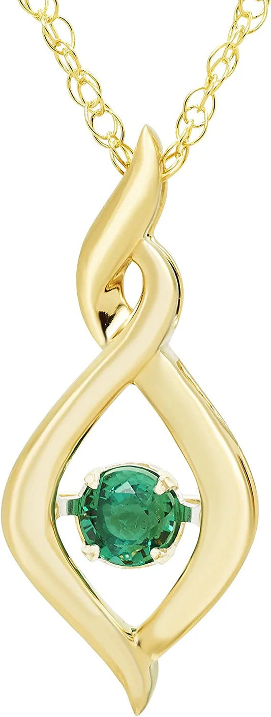 Lab-Grown Emerald Dancing Gemstone Infinity Pendant in 14K Yellow Gold Sterling Silver