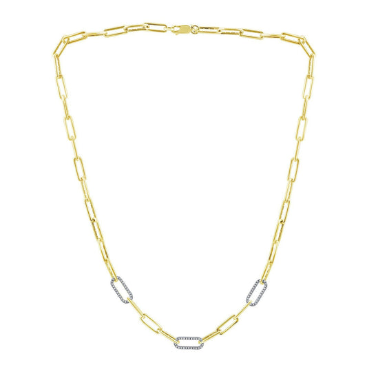 1/10cttw Diamond Chain Link 20" Necklace in 14K Yellow Gold Plated Sterling Silver