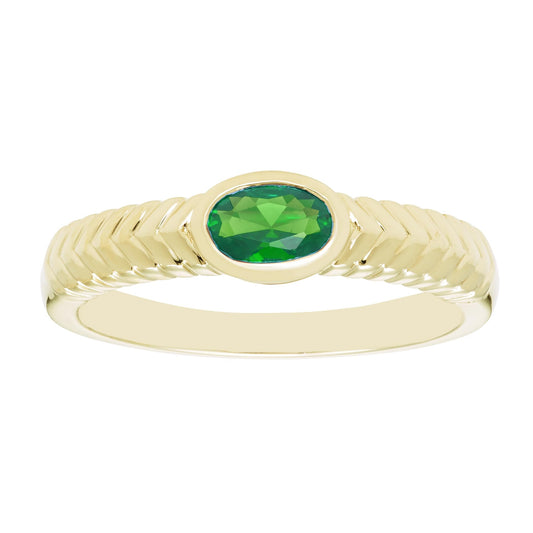 Oval Lab-Grown Emerald Ring in 14K Yellow Gold Plated Sterling Silver