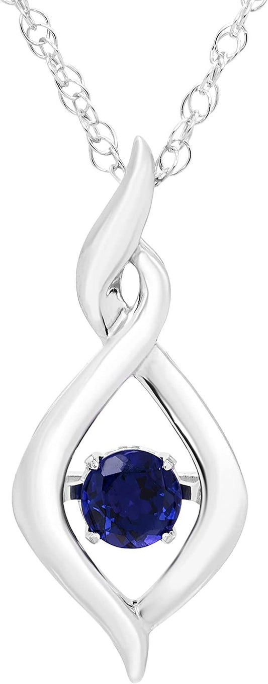 Created Blue Sapphire Dancing Gemstone Infinity Pendant in Sterling Silver