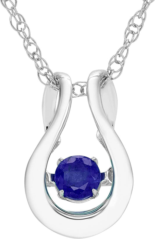 Genuine Blue Sapphire Dancing Gemstone Horseshoe Pendant in Sterling Silver