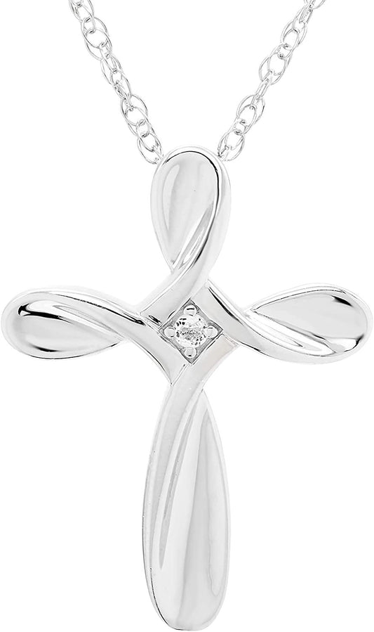 Sterling Silver Lab-Grown White Sapphire Cross Pendant with chain