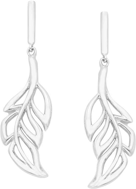 Sterling Silver Open Leaf Dangle Drop Earrings