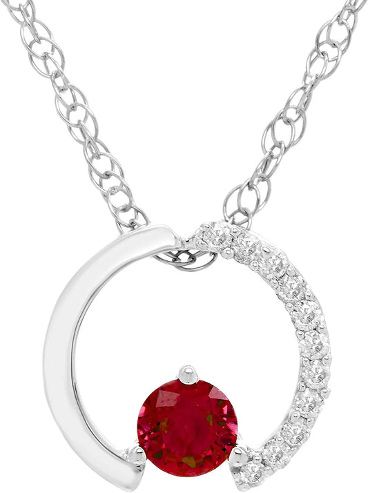 Sterling Silver Lab-Grown Ruby & Genuine Diamond Circle Pendant with chain