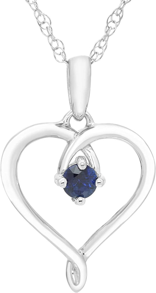 Sterling Silver Genuine Blue Sapphire Heart Pendant with Chain