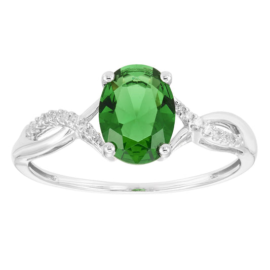 Lab-Grown Emerald & Diamond Ring in Sterling Silver