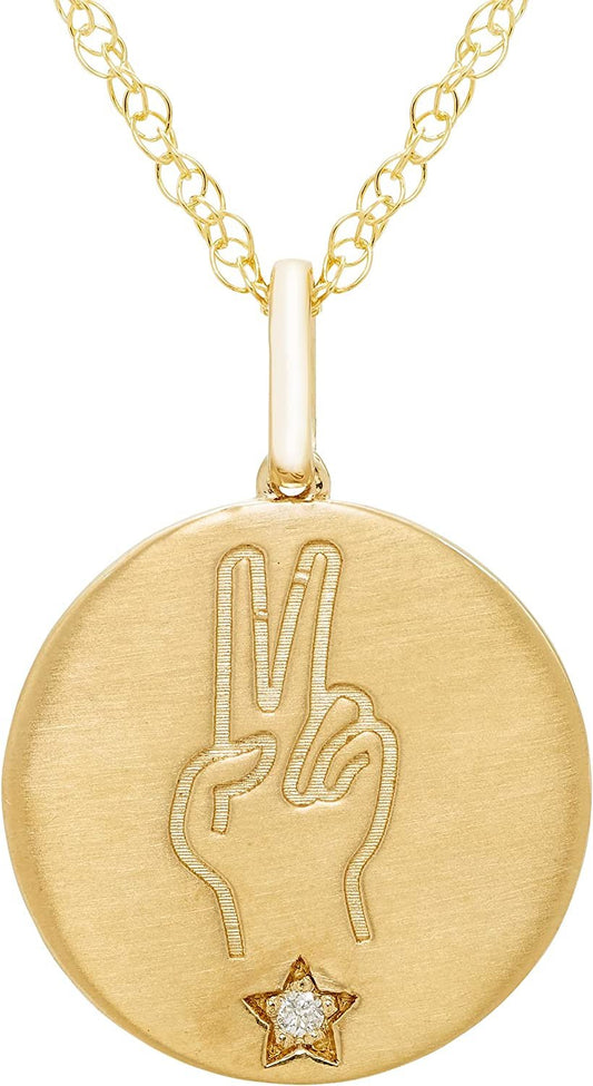 Diamond Peace Medallion Pendant in 14K Yellow Gold Sterling Silver