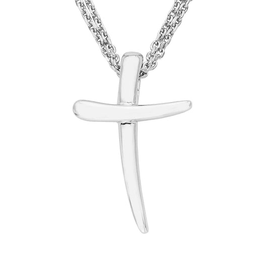 Sterling Silver Modern Cross Pendant with 17" Double Rolo Chain