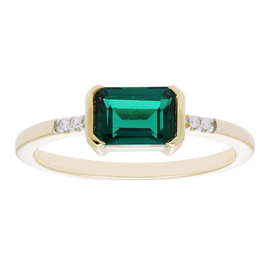 Lab-Grown Emerald & Diamond Ring in 14K Yellow Gold Plated Sterling Silver