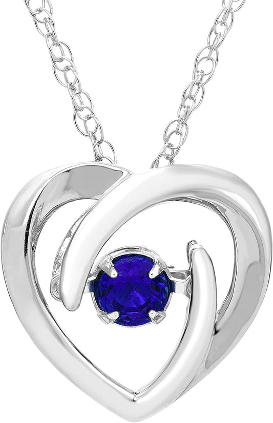 Created Blue Sapphire Dancing Gemstone Heart Pendant in Sterling Silver