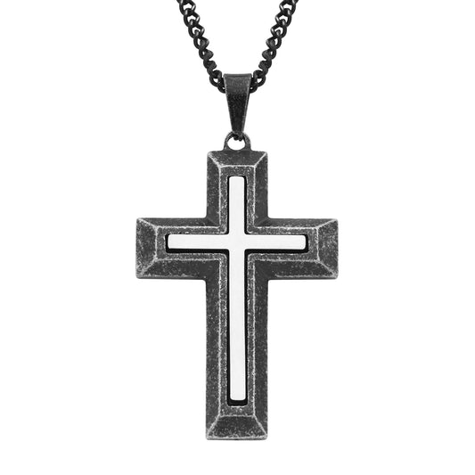 Cross Pendant in IP Black Stainless Steel with 24" Chain