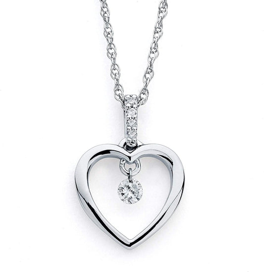 1/10cttw Dancing Genuine Diamond Heart Pendant in Sterling Silver