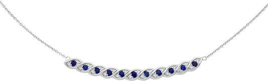 Sterling Silver Lab-Grown Blue Sapphire & 1/10cttw Diamond Necklace, 20" cable chain