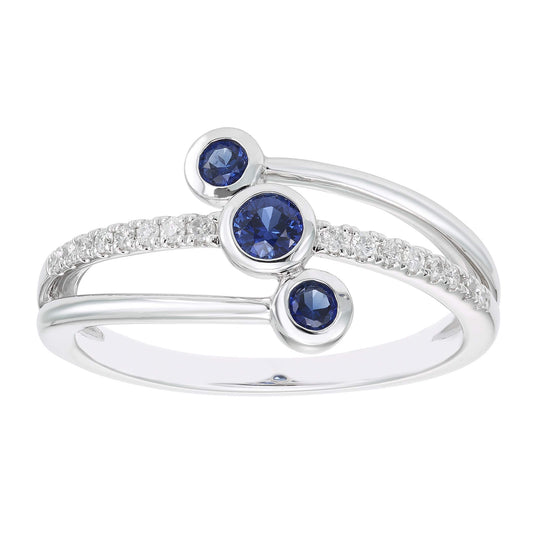 10K White Gold Lab-Grown Blue Sapphire & 1/10cttw Genuine Diamond Statement Ring