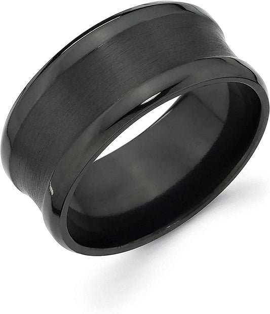 Black Ceramic 8mm Brushed Concave Center Channel Wedding Band