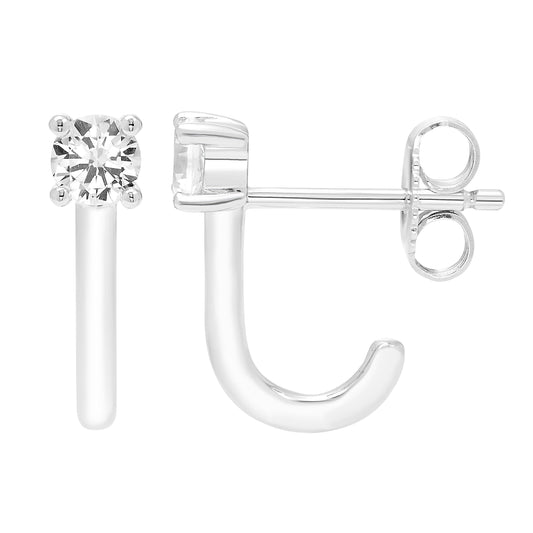 Lab-Grown White Sapphire Half Hoop Earring in .925 Sterling Silver