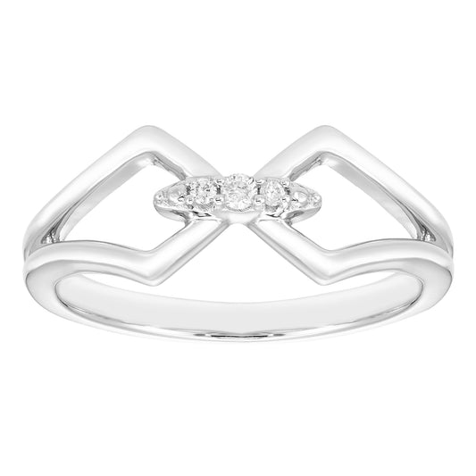 Diamond 0.032 Cttw Split Shank Link Sterling Silver Ring