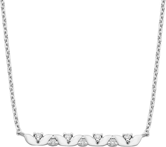 Floral Chevron Bar Necklace 1/12cttw Genuine Diamond Chevron Floral 20" Necklace in Sterling Silver